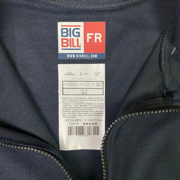 Big Bill FR 1/4 Zip Grid Fleece Pullover Mens Large Navy Quarter 16.4 Arc Rated - Picture 7 of 14
